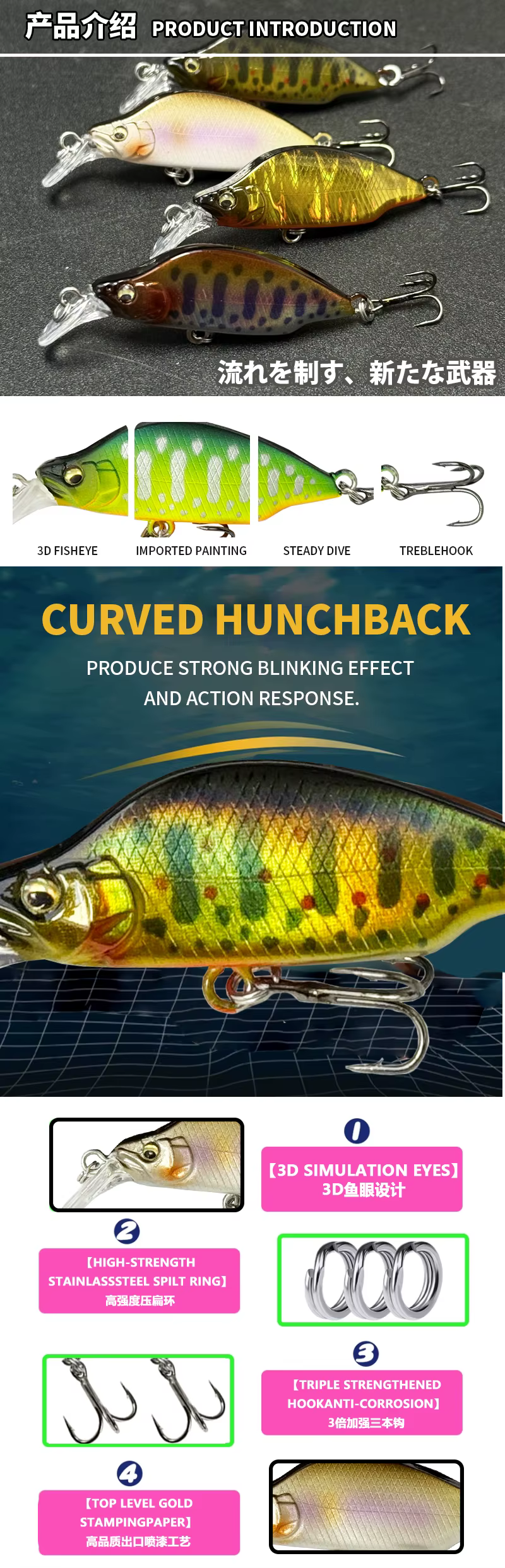 Señuelo minnow hundible con diseño realista