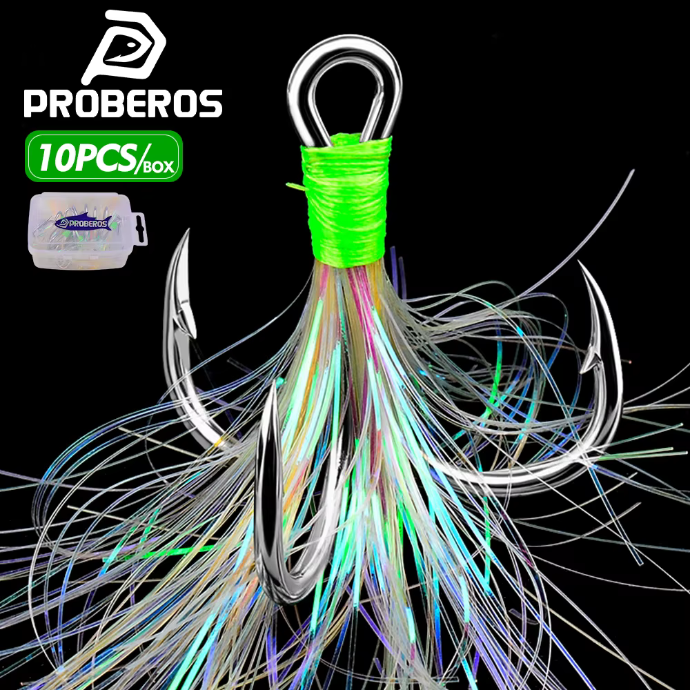 Anzuelo triple Proberos con pluma y púas – Acero carbono - imagen 5