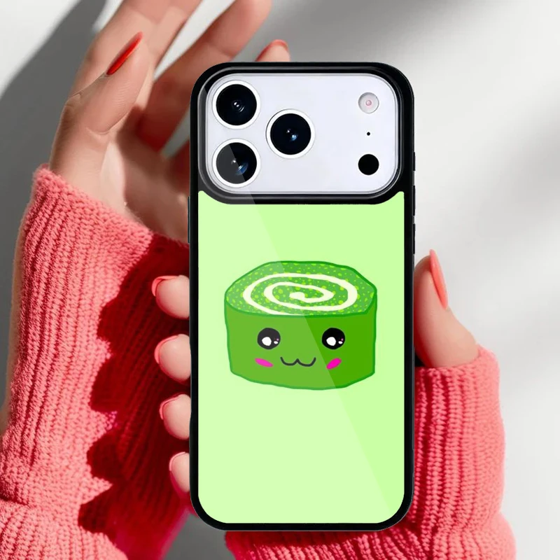 Funda con diseño matcha instalada en iPhone