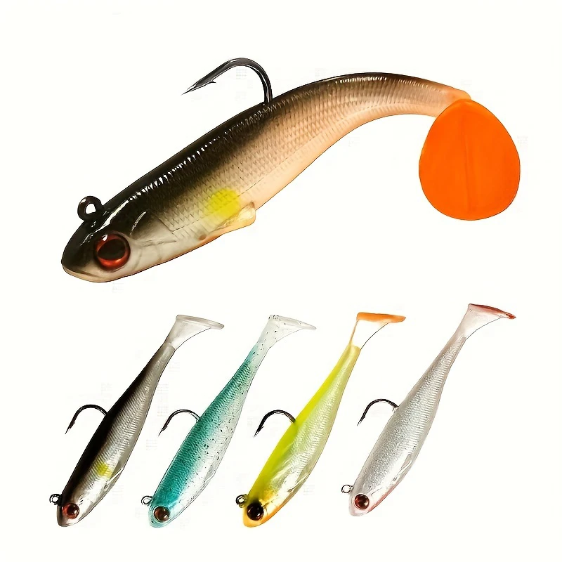Señuelos de pesca blandos con cabeza de anzuelo preinstalados en varios colores