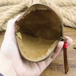 Monedero de cuero multicolor vintage hecho a mano con cremallera