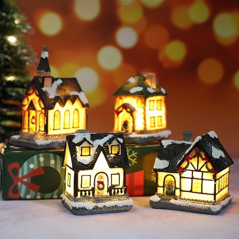Casa de micropaisaje navideño en resina