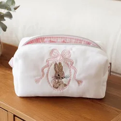 Neceser kawaii de conejo con cremallera y lazo de encaje