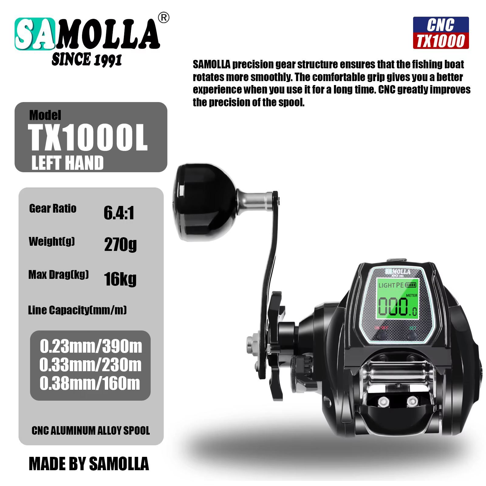 TX1000 Carrete Baitcasting Eléctrico Marino - imagen 2