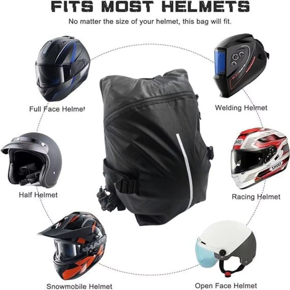 Mochila impermeable para motocicleta desplegada mostrando capacidad
