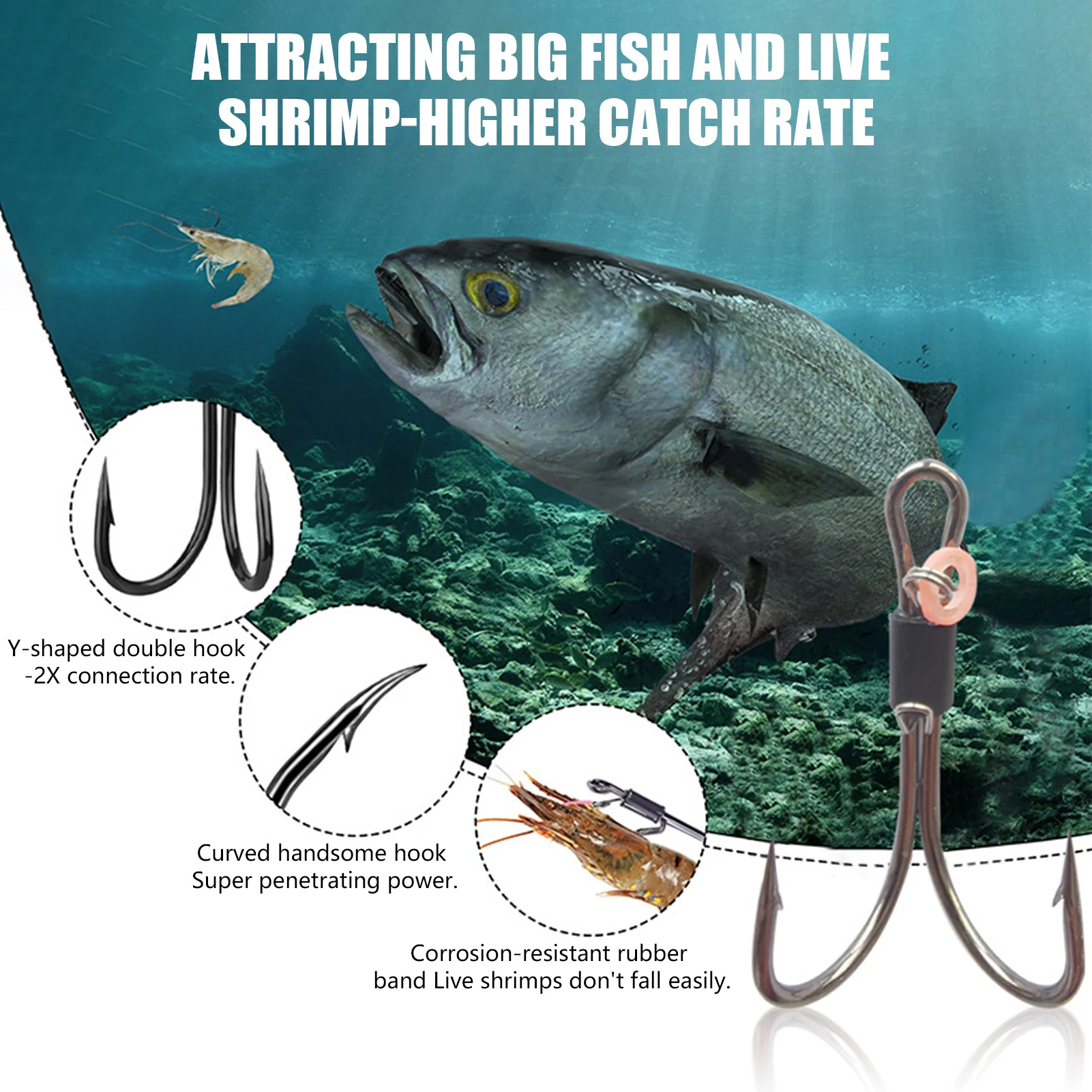 Anzuelos dobles de acero inoxidable para pesca en agua salada y dulce