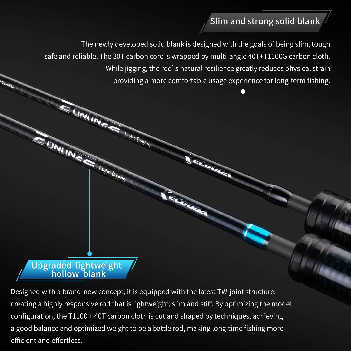 Caña de jigging ligera Ecooda Online II, blank sólido reforzado - imagen 2