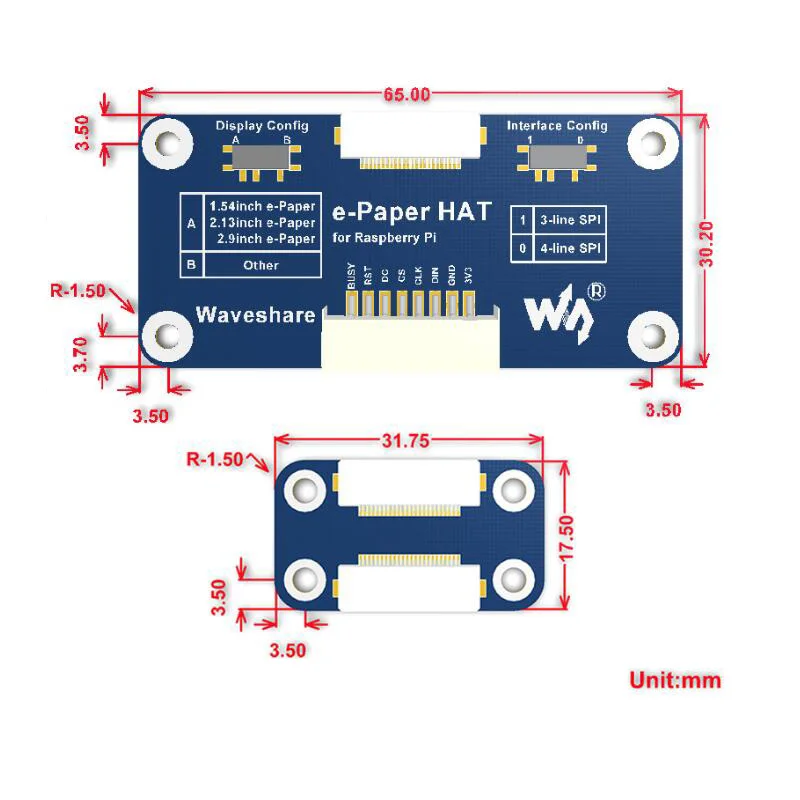 Módulo HAT controlador para e-Paper, con interfaz SPI