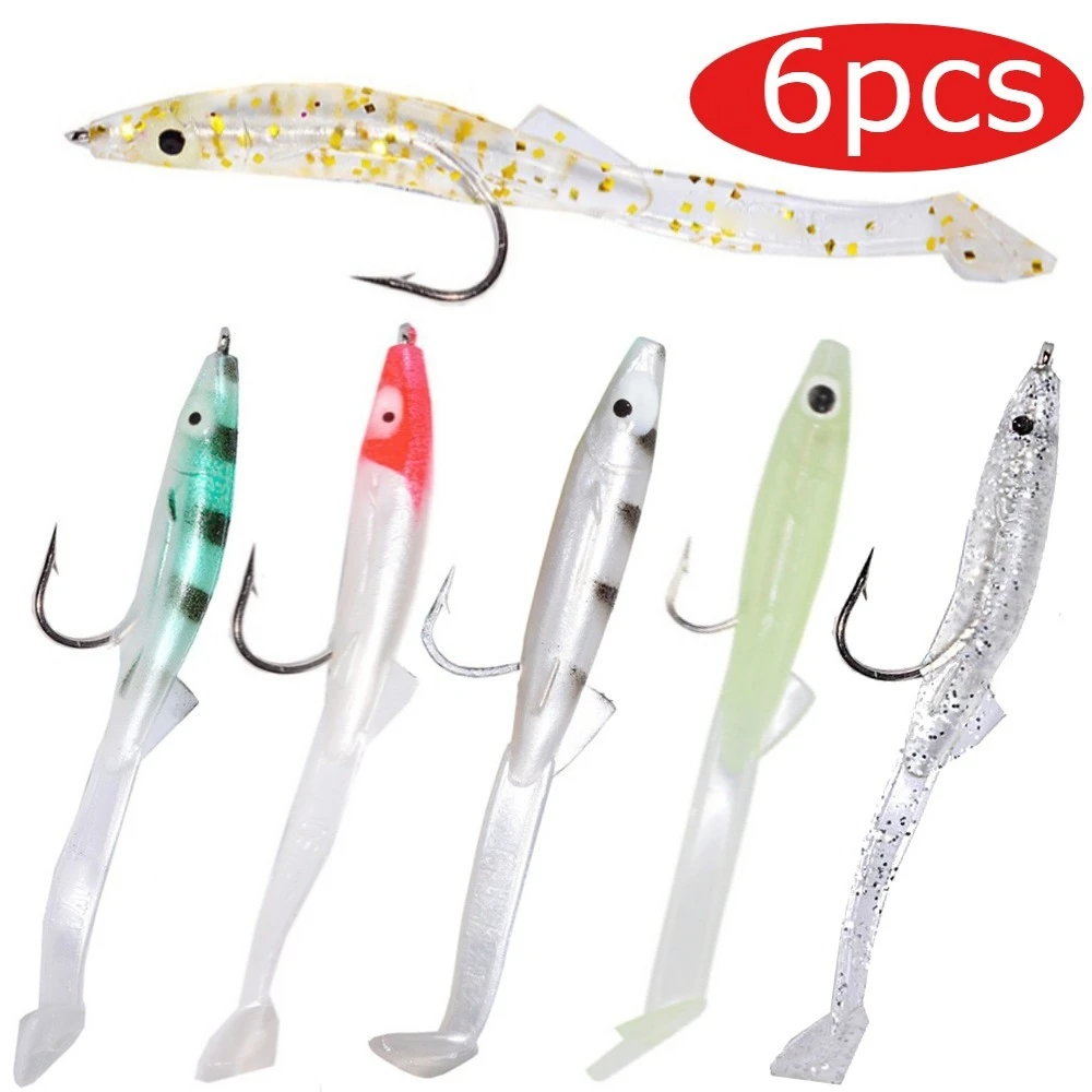 Pack de 6 señuelos blandos con forma de anguila para pesca