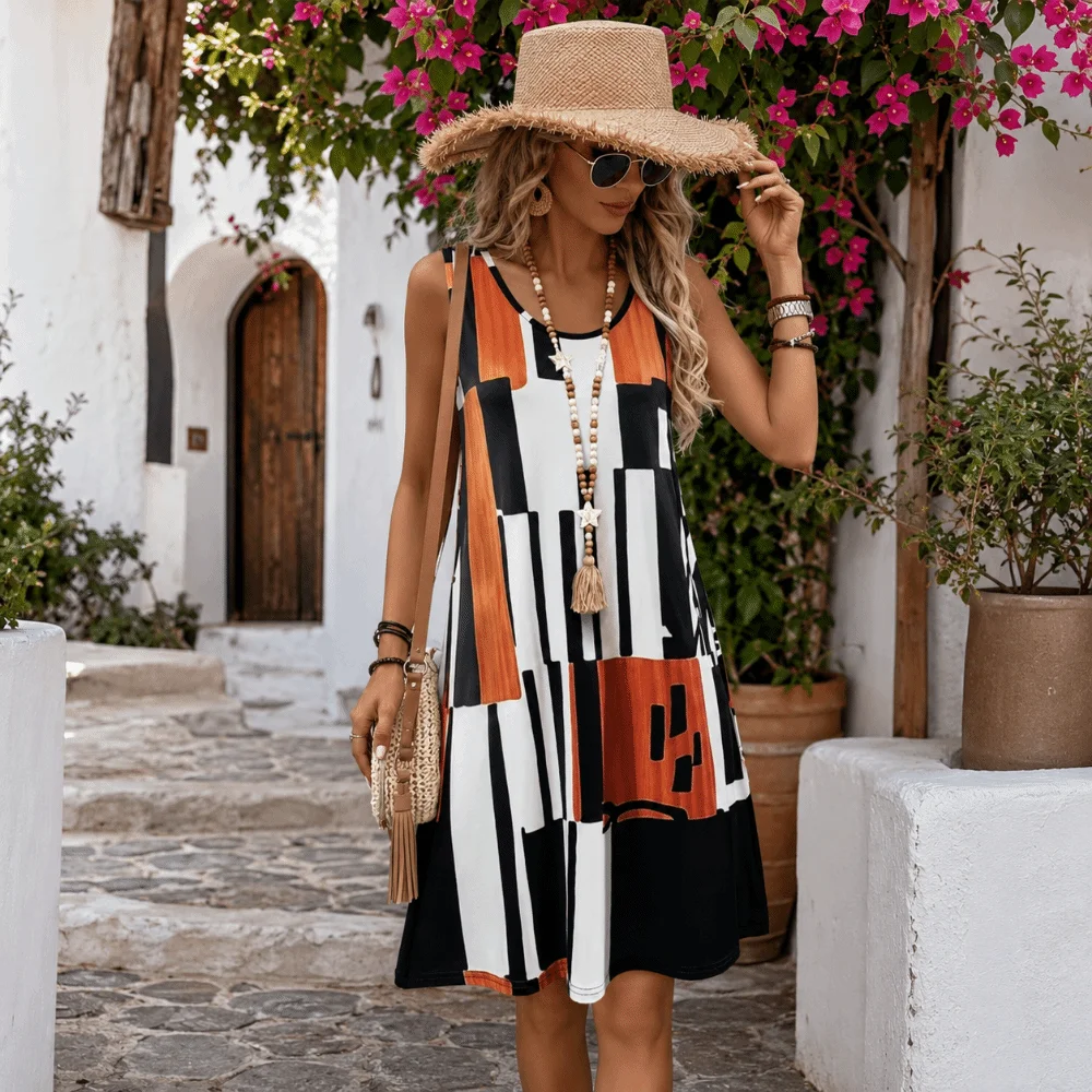 Vestido floral veraniego holgado sin mangas con cuello redondo - imagen 2