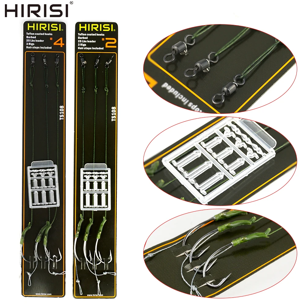Hirisi aparejos de carpa pre-atados con anzuelos y púas línea recubierta - imagen 5