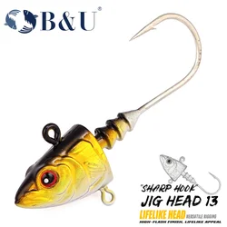 Jighead B&U con cabeza de plomo – Anzuelo afilado para lubina y lucio