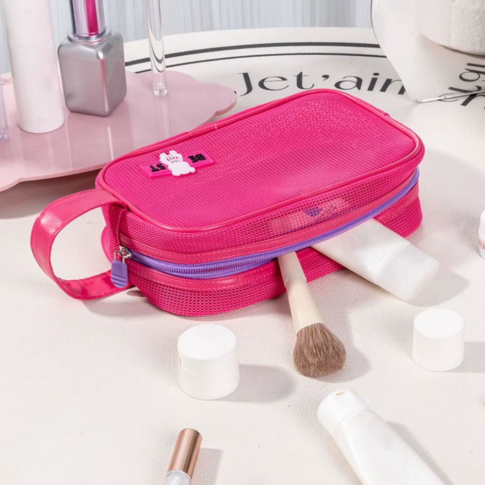 Neceser de maquillaje de malla resistente con asa y cierre - imagen 2