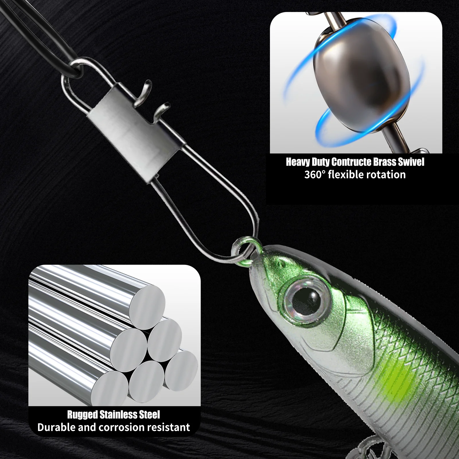Aparejos de pesca con giratorio y mosquetón de acero inoxidable - imagen 2