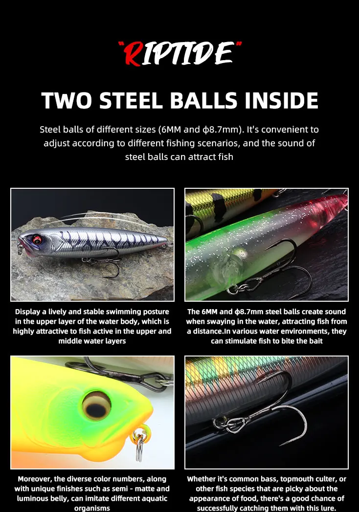 Detalle del señuelo para pesca con acción superficial