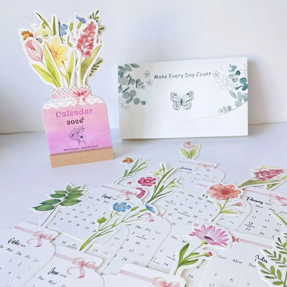 Calendario de escritorio 2026 con estilo floral