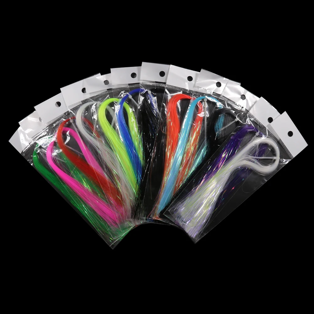 Detalle de hebras de Flashabou para fly tying