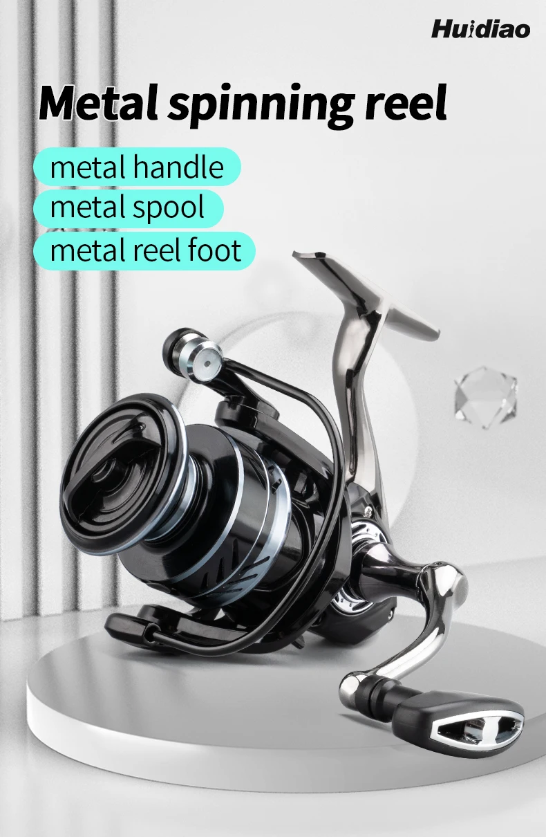 Carrete de Pesca Huidiao de metal con mango plegable