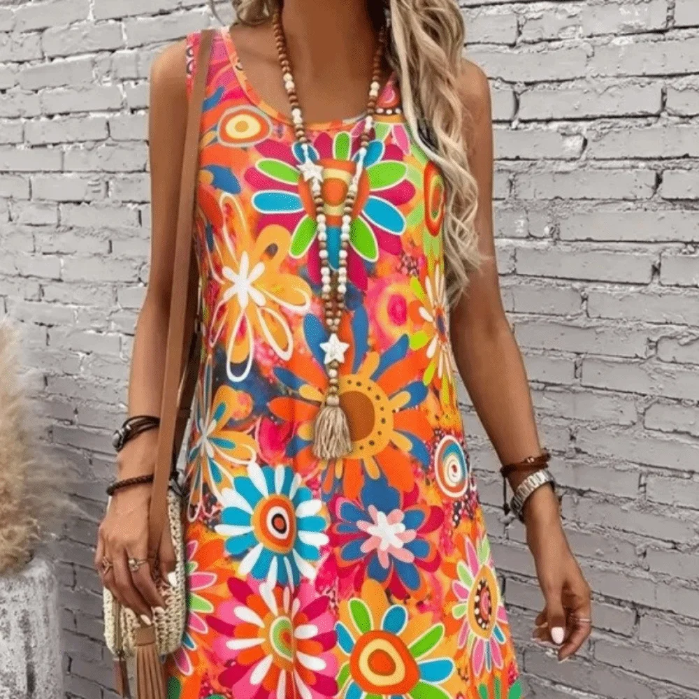 Vestido floral veraniego holgado sin mangas con cuello redondo - imagen 4
