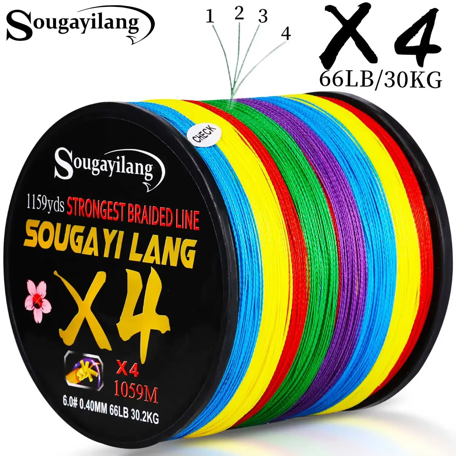 Sougayilang Sedal Trenzado 4 hebras PE Multicolor – Resistencia alta agua salada