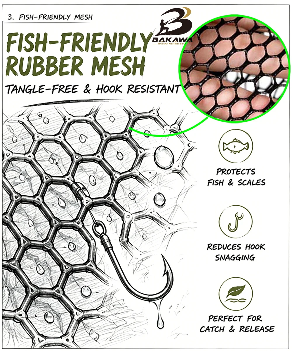 BAKAWA Red de pesca plegable ligera para trucha y carpa - imagen 2