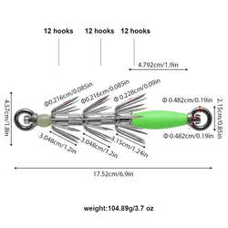 Jig para calamar luminoso con anzuelos múltiples y púas