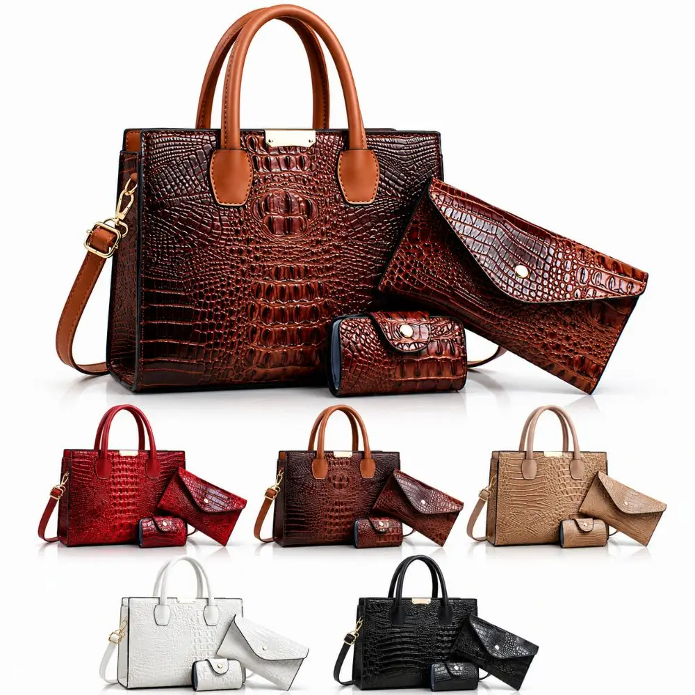 Bolso bandolera de cuero gran capacidad con patrón cocodrilo - imagen 4