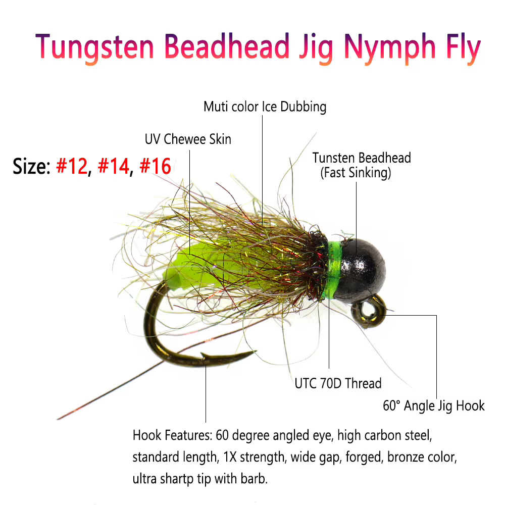 Bimoo Ninfa mosca Beadhead Jig con tungsteno para trucha de agua dulce