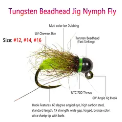 Bimoo Ninfa mosca Beadhead Jig con tungsteno para trucha de agua dulce