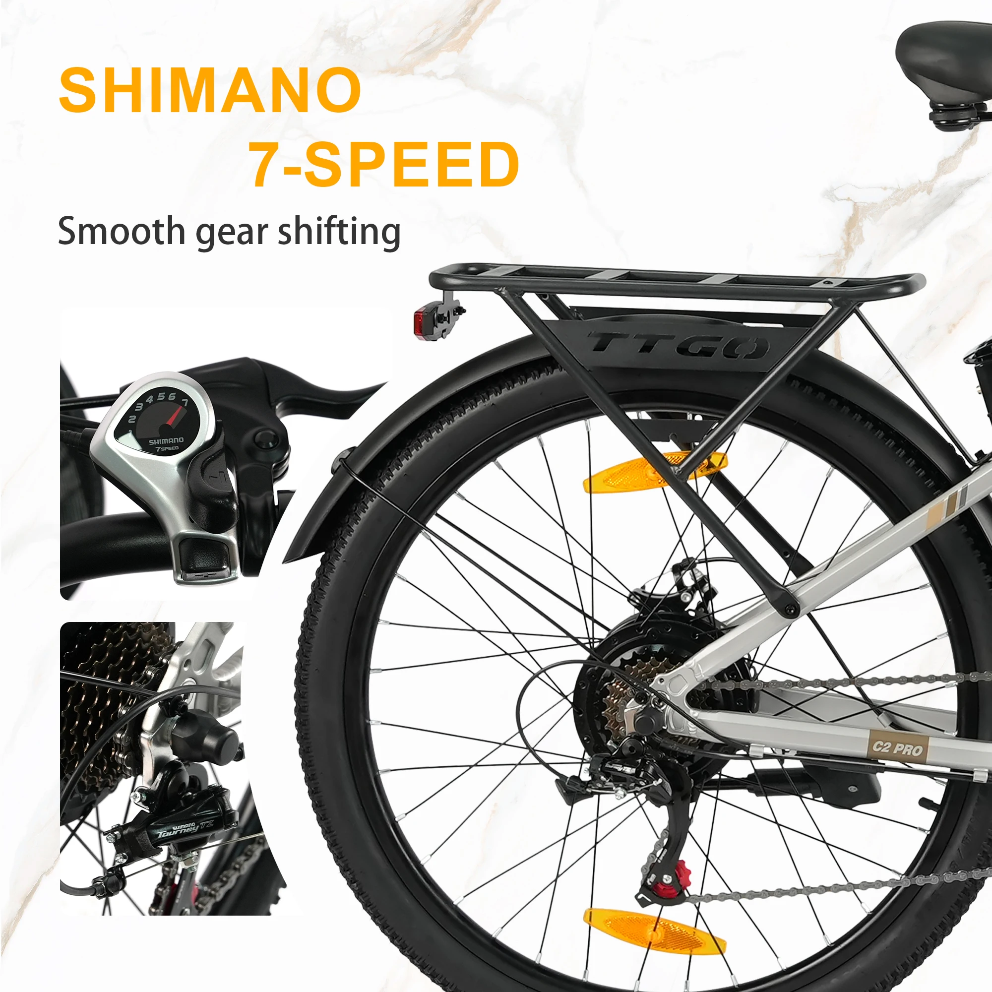 Bicicleta eléctrica TTGO C2 PRO – motor trasero potente freno de disco - imagen 5