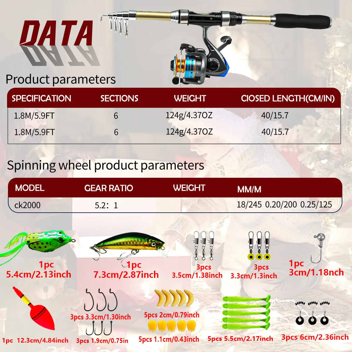 Accesorios y señuelos variados del kit