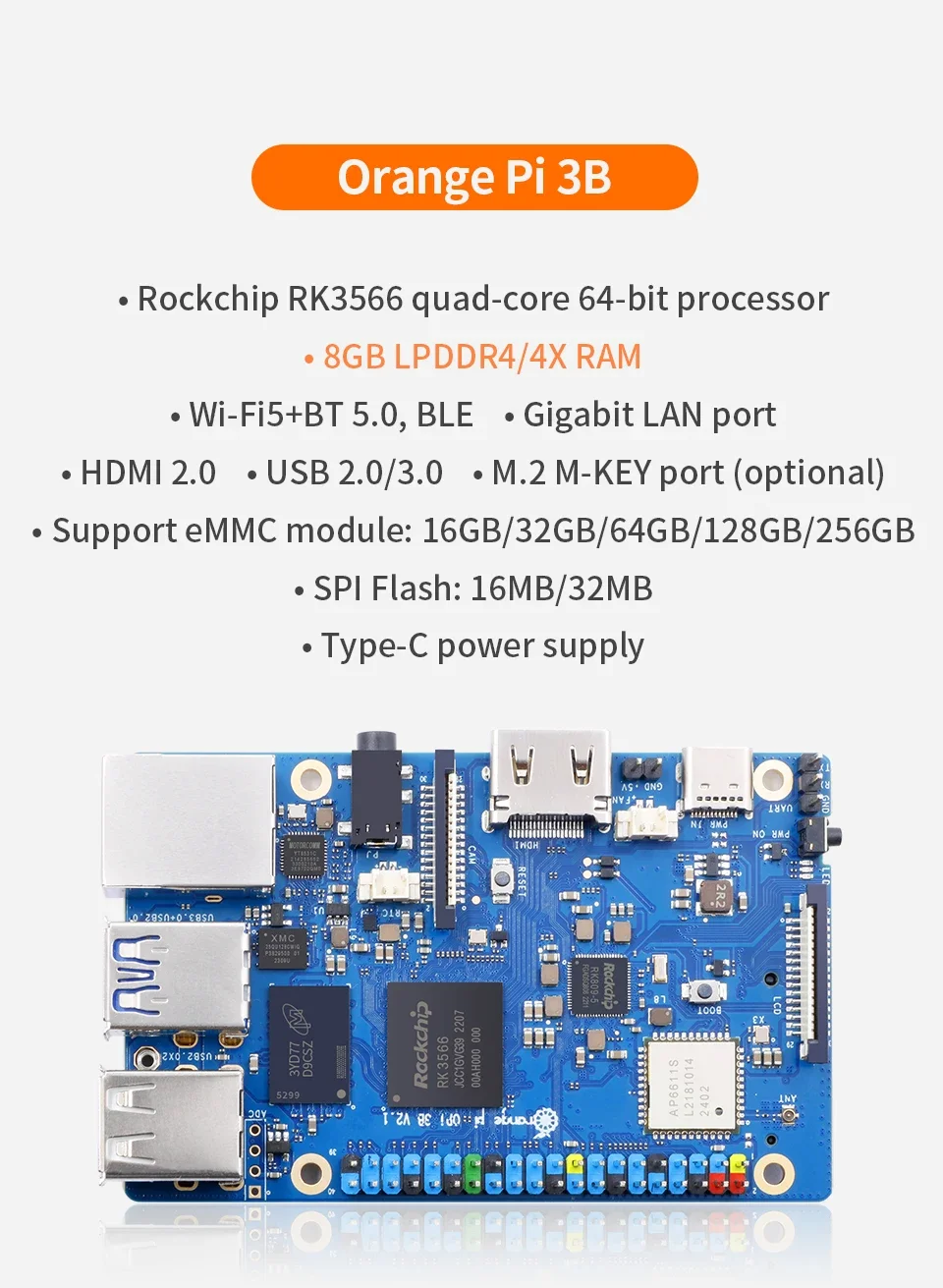 Orange Pi 3B con conectividad WIFI-BT