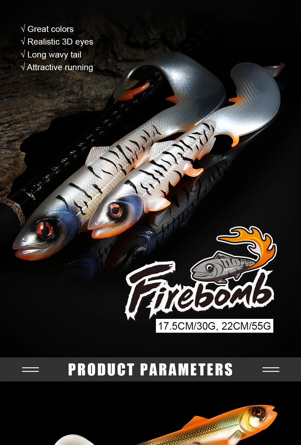 Soft swimbait Firebomb en color Shad