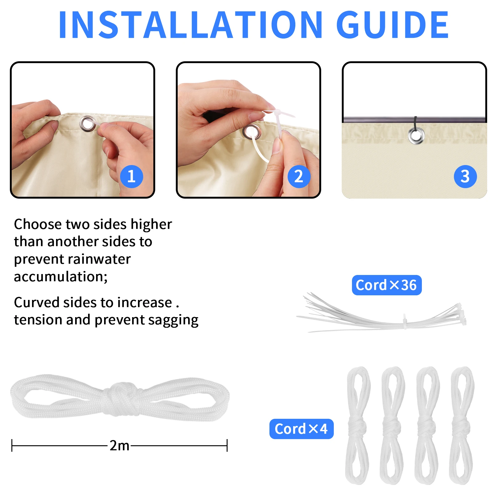 Malla sombra rectangular impermeable anti-UV con ojales para jardín - imagen 5