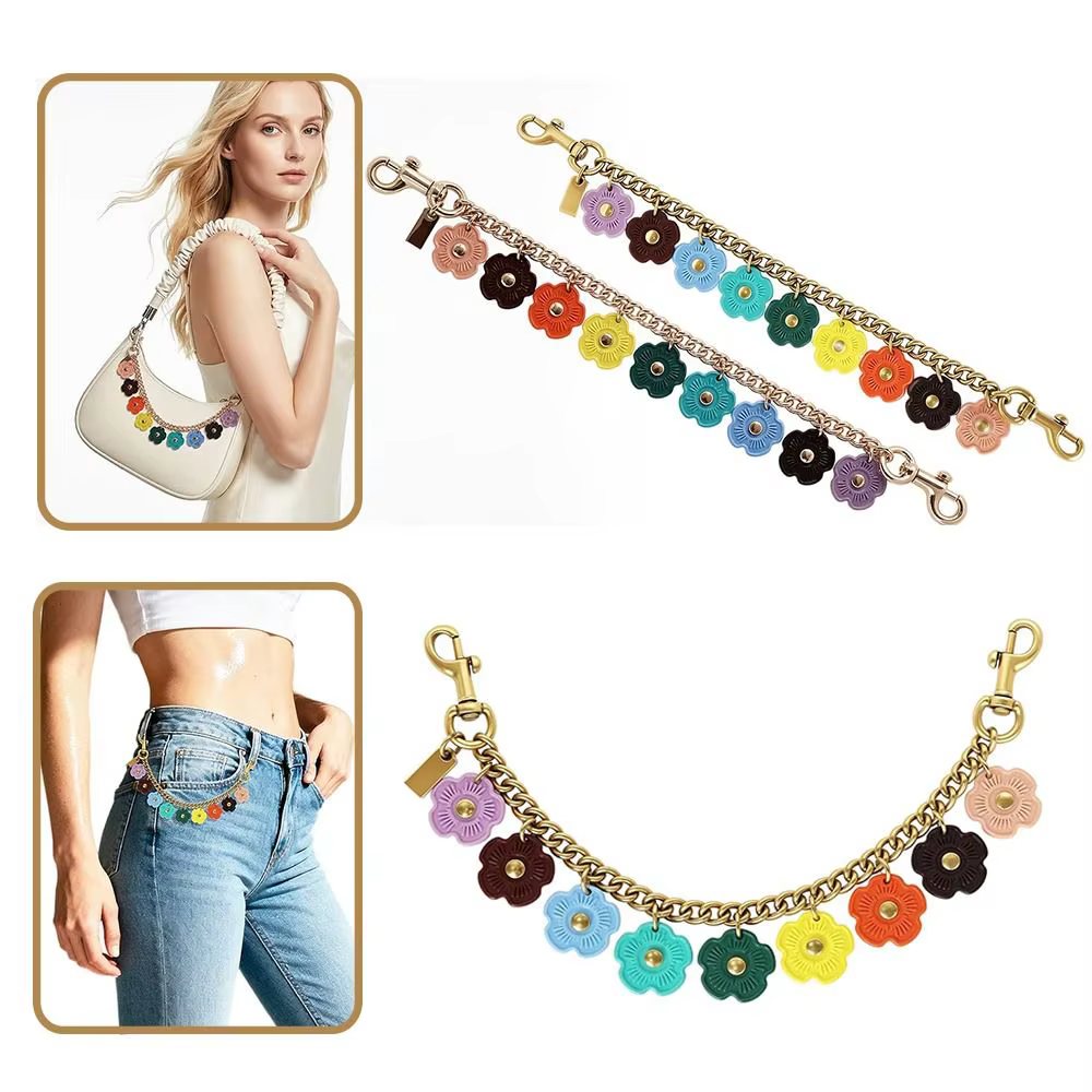collar de cadena floral para bolso con 9 charms de flores