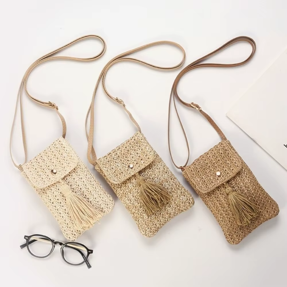Bolso Bandolera Boho Cuadrado Beige Caqui tejido a mano - imagen 2