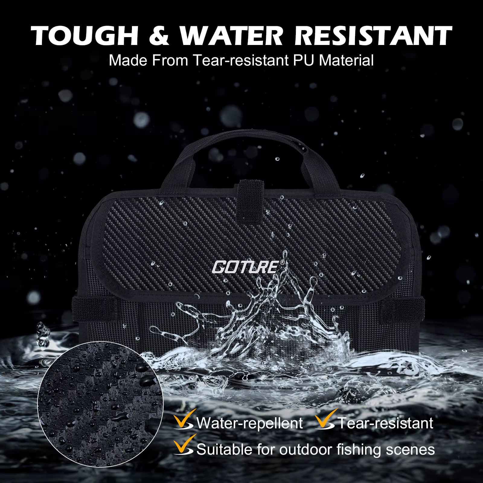 Detalle de la bolsa de pesca Goture