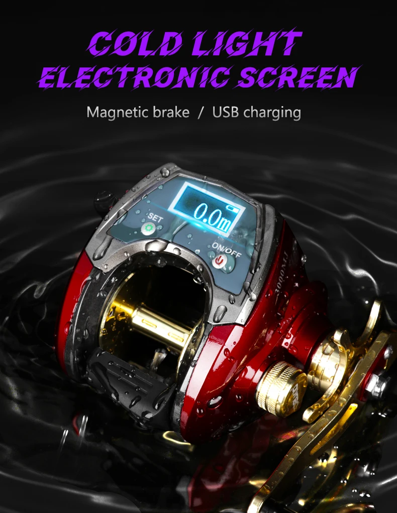 Carrete DEUKIO Full Metal con pantalla LED digital
