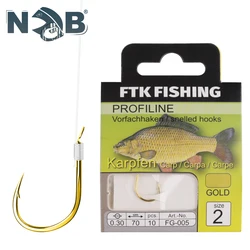 Anzuelos Carp NGB Gold pre-atados con línea de acero carbono y púas