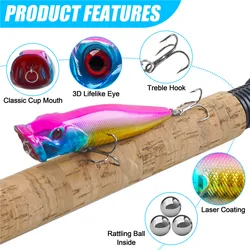 Popper Flotante con Sonajero – Señuelo Topwater para Trucha y Lubina