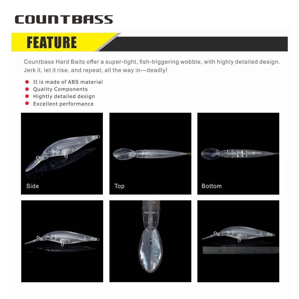 Señuelo flotante Countbass 80mm – Pezón flotante wobbler blanco sin pintar - imagen 2