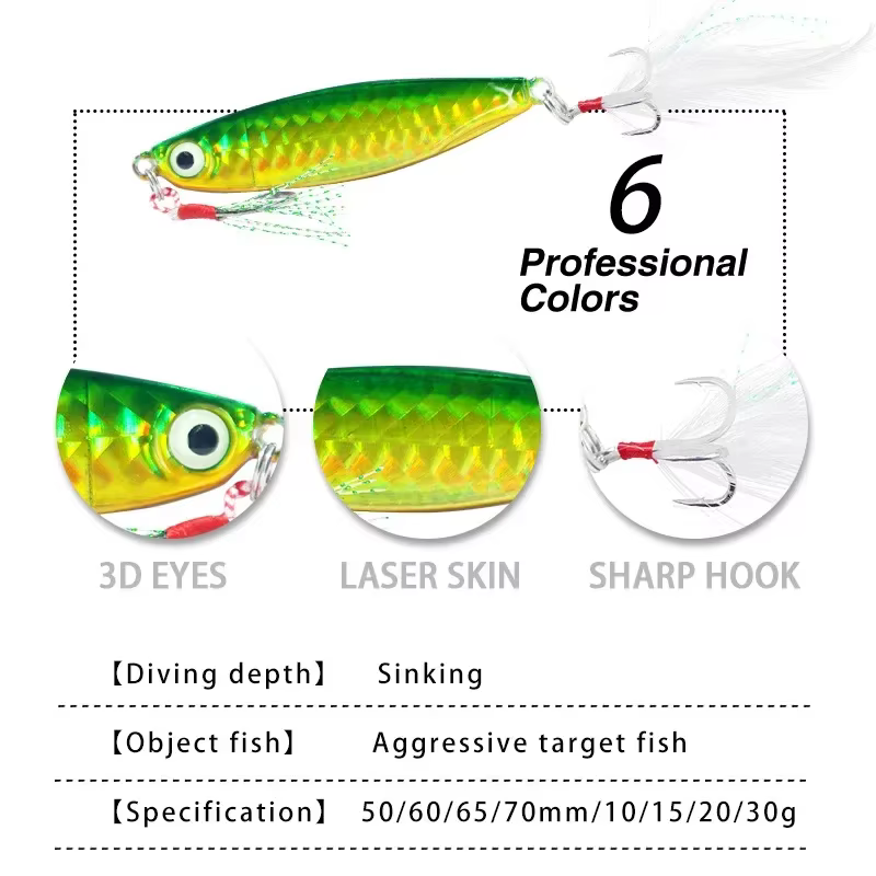 Señuelo Vib con Plumas y Placa de Hierro para Pesca Marina