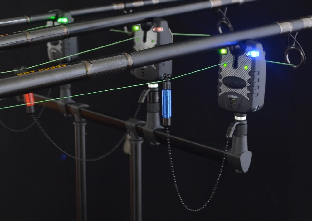 Alarma de pesca con luces LED y botones de control