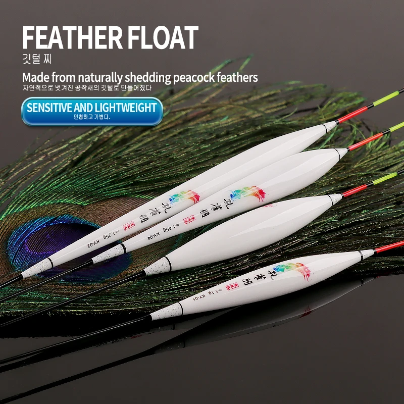 Flotadores bobber vertical plumas pavo real con soporte - imagen 4