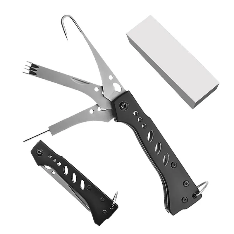 Cuchillo multifuncional para calamar plegable con gancho y hoja