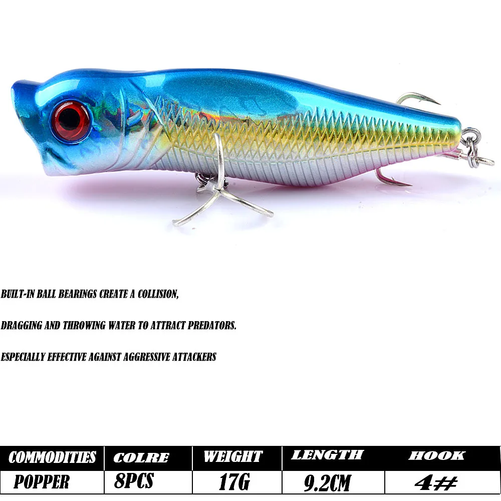 Popper flotante duro con anzuelos – Señuelo artificial para pesca - imagen 2