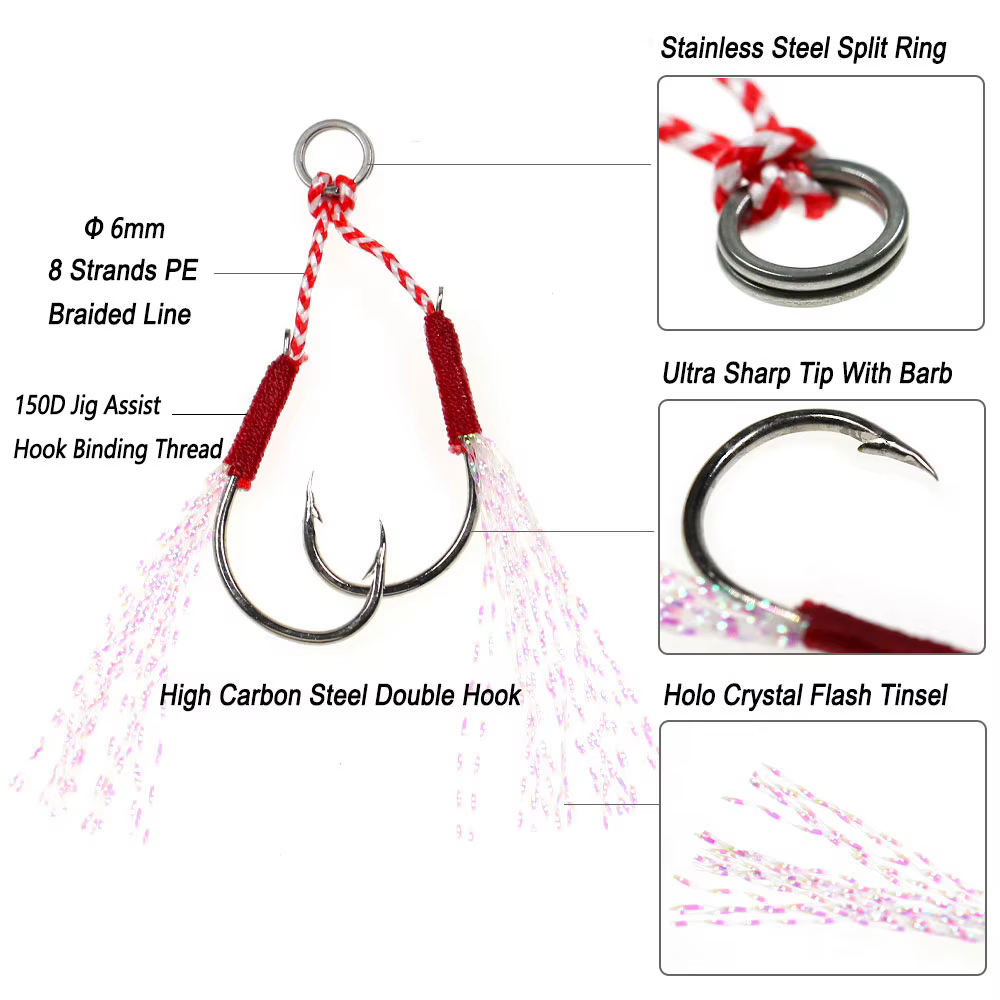 Bimoo Anzuelos de asistencia para jigging en mar - acero al carbono - imagen 4