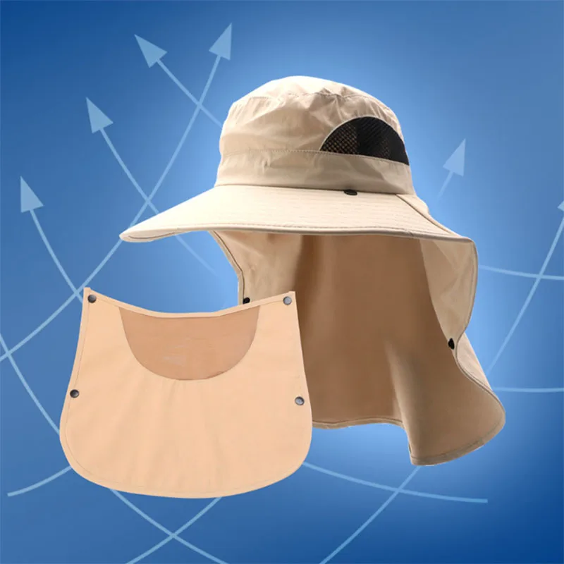 Gorra de pesca WEIHE con solapa para el cuello desplegada