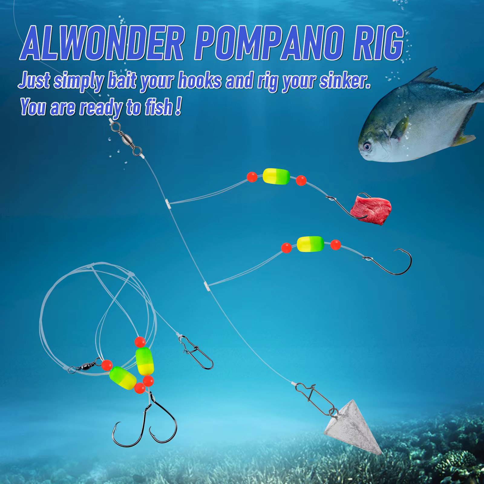 Aparejo Pompano Rig 100cm – Flotador y anzuelo circular surfcasting - imagen 5