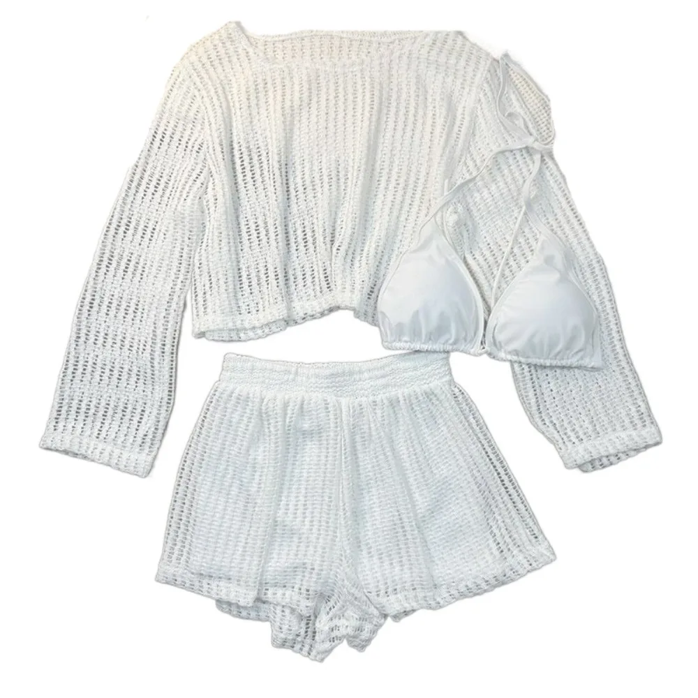 Traje de baño manga larga suelto con protección solar y ganchillo - imagen 3